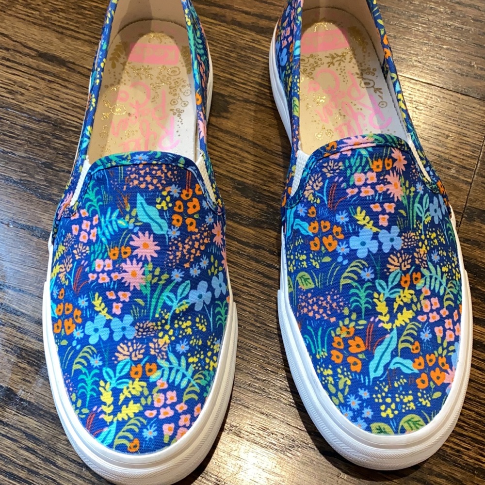Keds x Rifle Paper Co slip ons, size 8